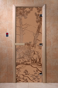 Дверь для сауны DoorWood (ДорВуд) "Мишки в лесу" (бронза матовая) 1800х700